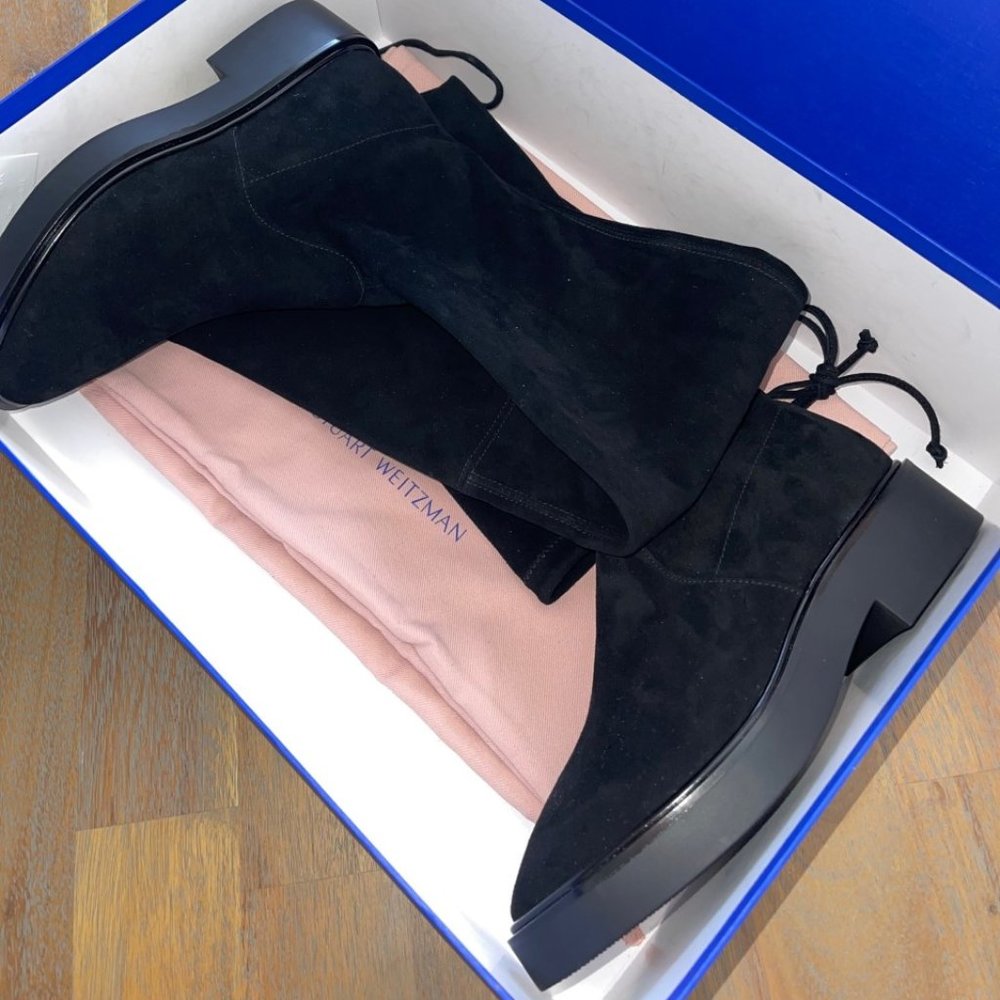 Stuart Weitzman Women MARA Over the Knee Black SUEDE TALL Back lace Boots s 6